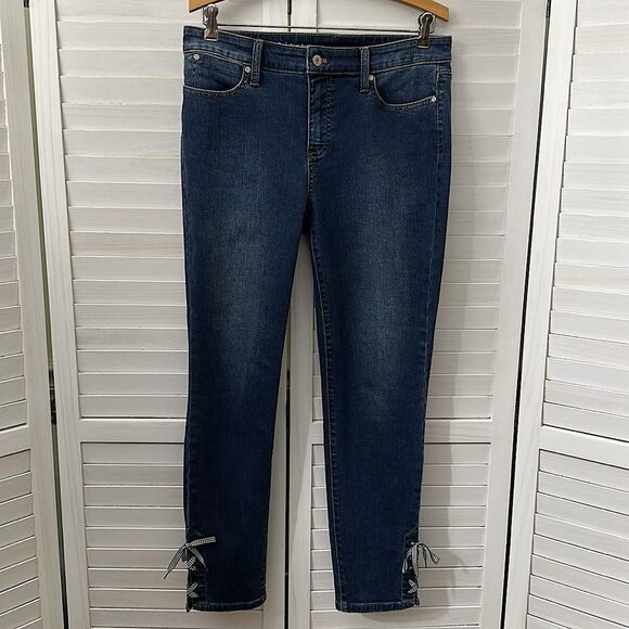 Talbots Jeans Size 8 Flawless Slim Ankle Lace Up Gingham - Picture 4 of 12